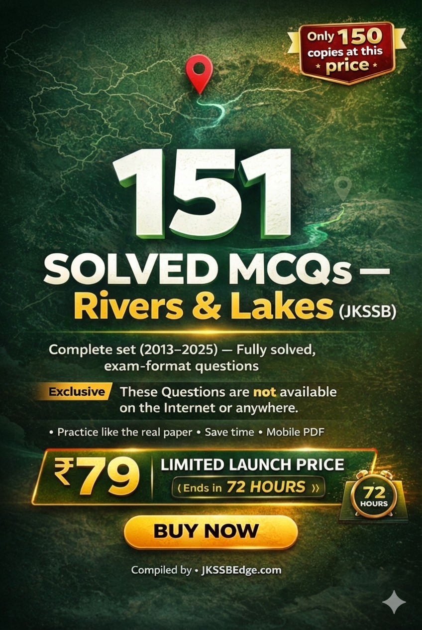 151 Solved MCQs Rivers & Lakes JKSSB (2013–2025)