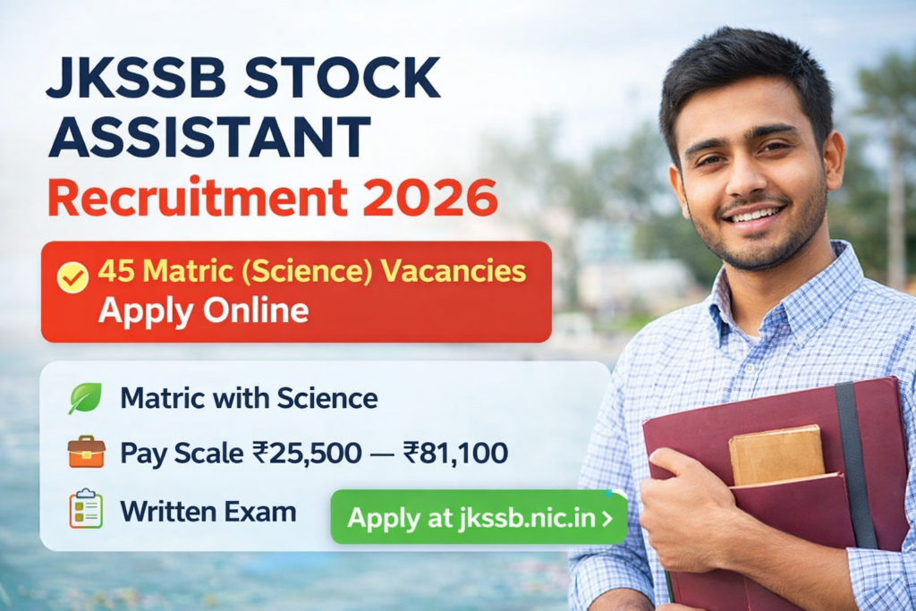 JKSSB Stock Assistant Recruitment 2026 with 45 matric science vacancies apply online