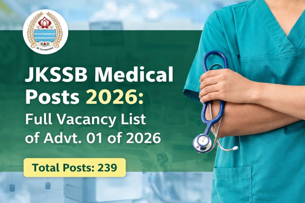 JKSSB Medical Posts 2026 full vacancy list under Advt 01 of 2026 showing 239 medical and paramedical posts