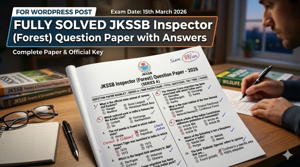 JKSSB Forest Inspector Question Paper Fully solved with Answer Key
