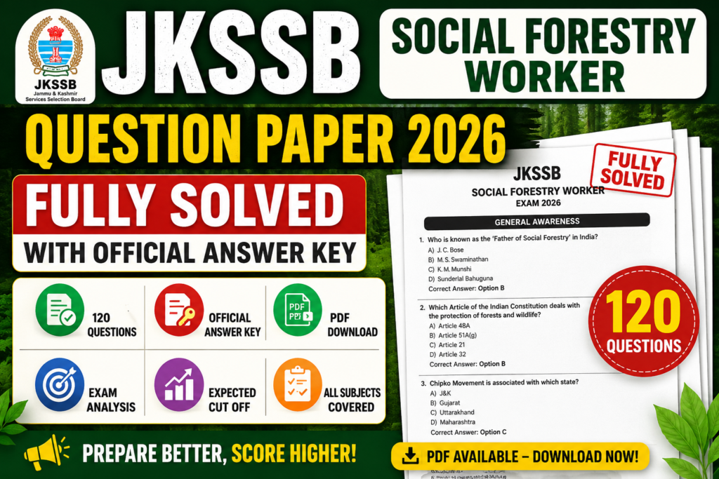 JKSSB Social Forestry Worker Question Paper 2026 with Answer Key